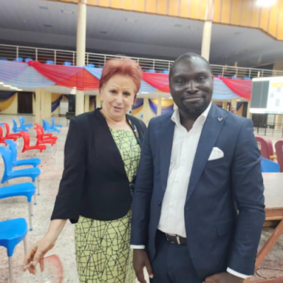 Professor Olaposi Omotuyi with the vice chancellor of Afe Babalola University